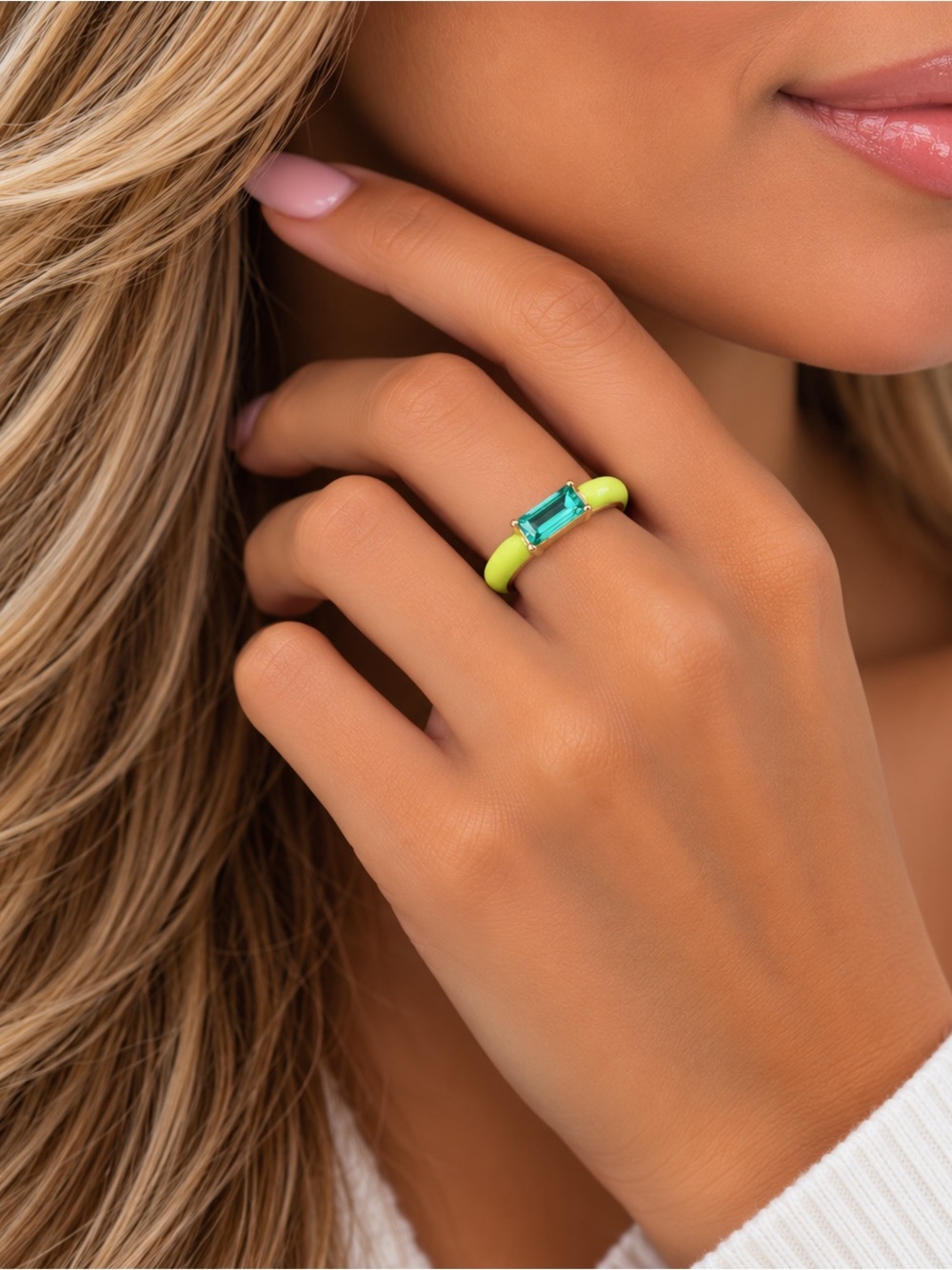 Luxury Baguette Crystal Enamel Ring